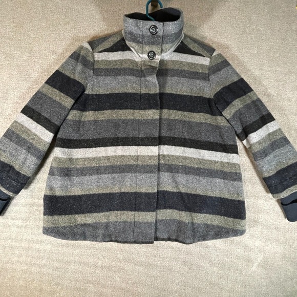 prAna Women's Size Medium Lily Jacket Wool Blend Striped Gray - Picture 1 of 16